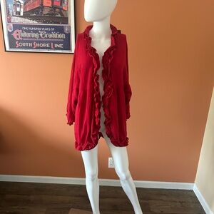 GUINEVERE FOR ANTHROPOLOGIE red ruffled open cardigan
